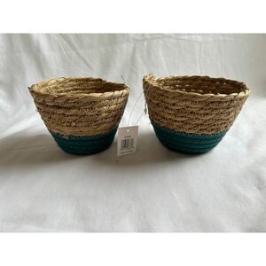 Tan/Green Woven Basket Set of Two, Plants, Decoration, NWT